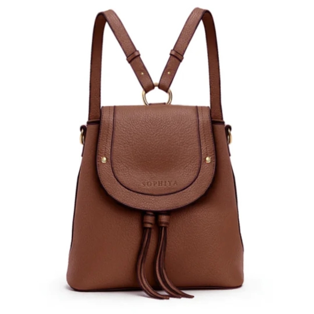 *SOPHIYA*  Zoe Convertible Small Backpack/ Shoulder Bag in Cognac Brown